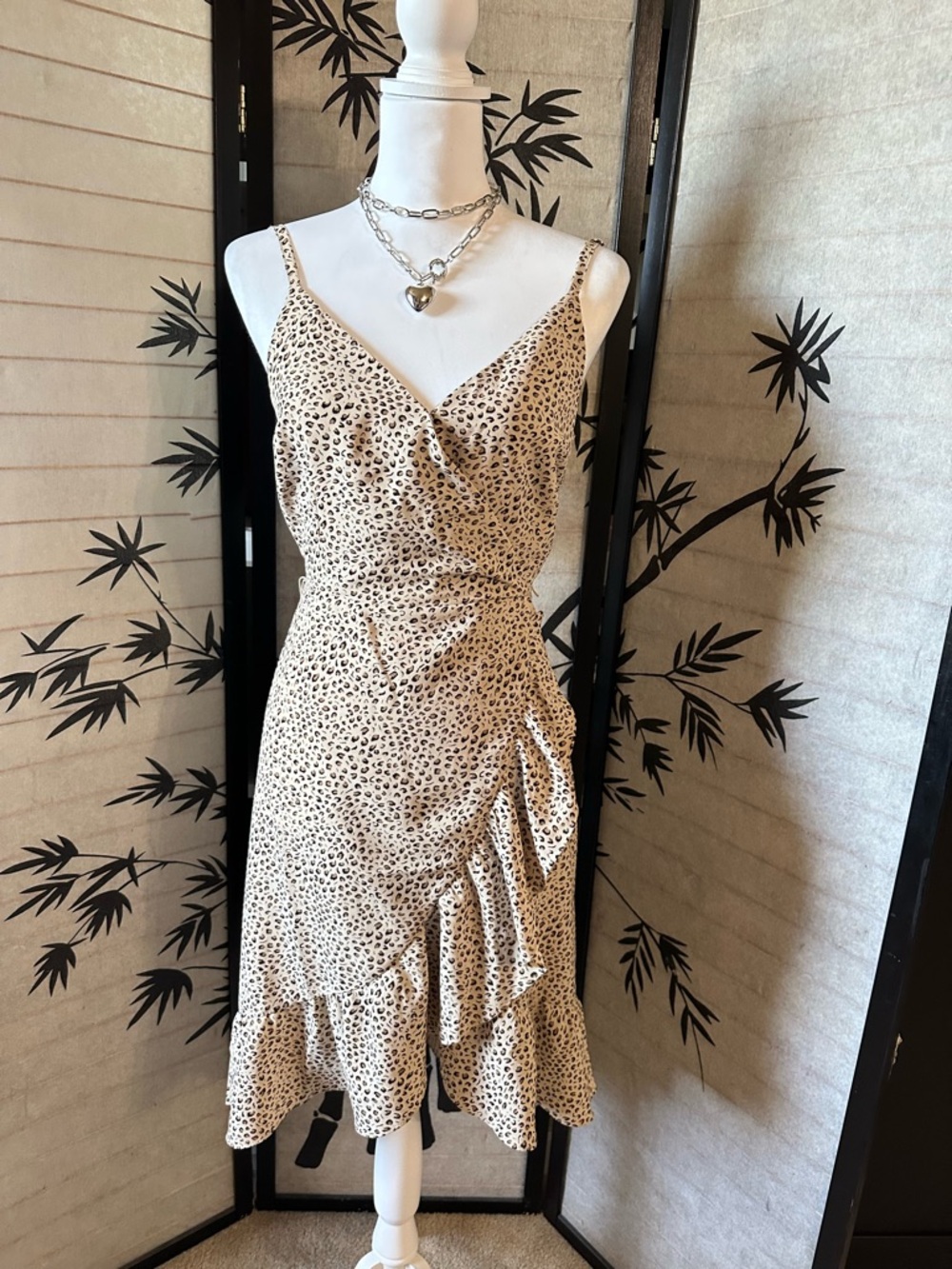 Sanctuary Animal Print Wrap Slip Midi Dress Size S